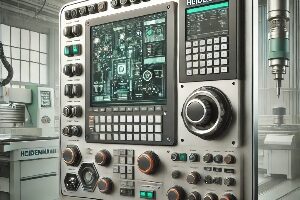 Panel de control Heidenhain en un taller industrial moderno, ideal para un curso de programación CNC profesional.
