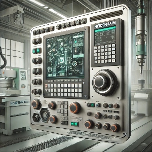 Panel de control Heidenhain en un taller industrial moderno, ideal para un curso de programación CNC profesional.