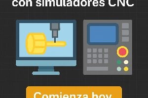 Ilustración digital comparando simuladores CNC para aprendizaje técnico